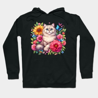 A cat decorated with beautiful colorful flowers. Hoodie